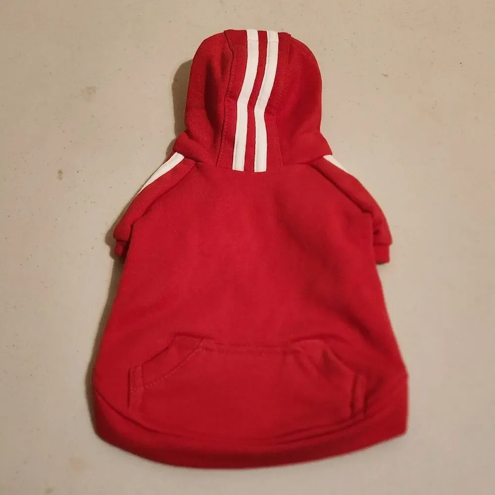 Woof Dog Hoodie Pet Sweater Tiny For Small Dog / Cat Red & White Streetwear Coat